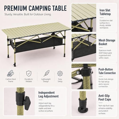 Portable Folding Camping Table, Adjustable Height, Beige, 47 x 21 in