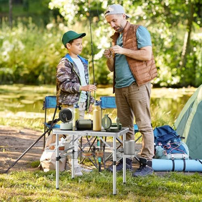Titanker Folding Camping Table Small 2ft, Small Camp Table Portable with Side Racks & Storage Net, Folding Picnic Beach Table Portable, Car Camping Essentials, Aluminum Light Solid, Silver
