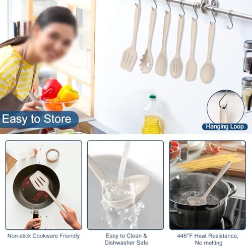 TeamFar Silicone Cooking Utensil Set of 7, Kitchen Cooking Utensil Set