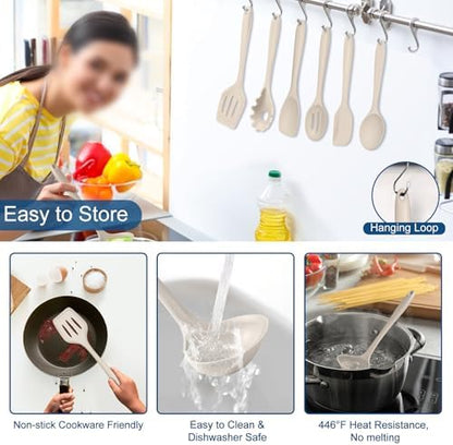 TeamFar Silicone Cooking Utensil Set of 7, Kitchen Cooking Utensil Set