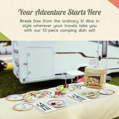 Melamine Plates & Bowls Set - 12-Piece Dish Set for Indoor & Outdoor Dining - BPA Free, Top Shelf Dishwasher Suitable Dinnerware Set - Sturdy Melamine Dinnerware Sets - Camping Dishes by Camp Casual