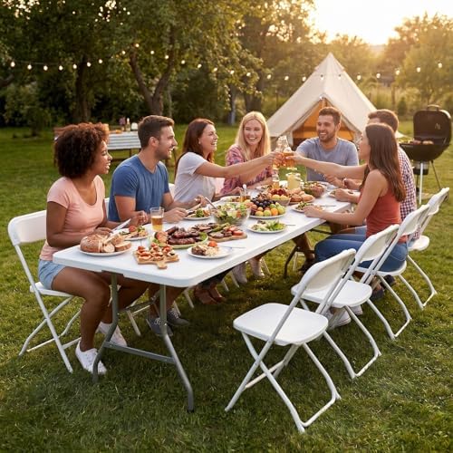 Sweetcrispy 8 FT Folding Picnic Table, Easy to Fold and Store