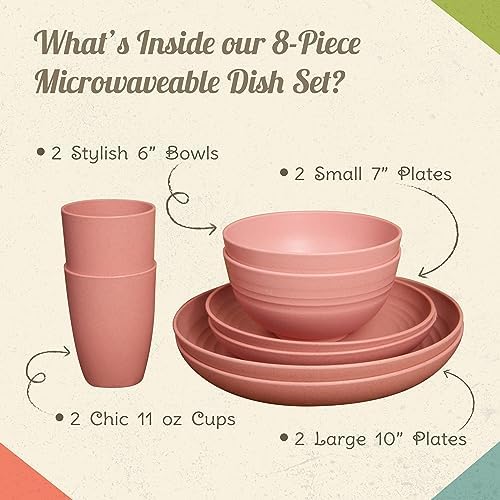Camp Casual Camping Plates Cups and Bowls Set - 8-pc Wheat Straw Dinnerware Sets - 2 Bowls, 2 Cups, 2 Small & 2 Large Indoor/Outdoor RV Dishes - BPA Free, Dishwasher & Microwave Safe (Drift wood)