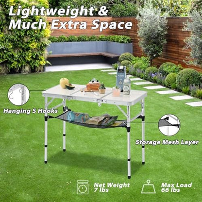 YihuiKo Folding Table with Storage Net, Lightweight Portable Picnic Table