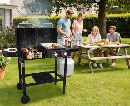 2-Burner Gas & Charcoal Combo Grill with Griddle, Black