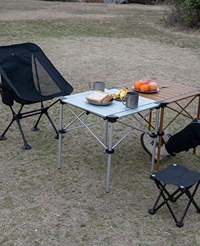 iClimb Lightweight Stable Alu. Folding Square Table Roll Up Top (Silver, M)