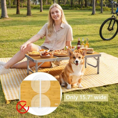 Anbte 34.2" x 15.7" Small Low Folding Picnic Table, 10.3" Height, Yellow