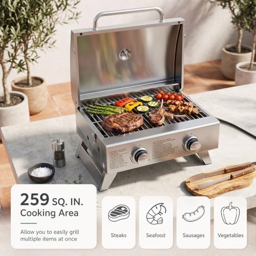 GIANTEX Portable Tabletop Propane Gas Grill with 2 Burners, 20,000 BTU