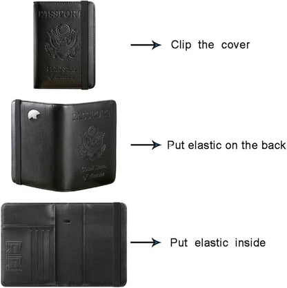 Airtag Passport Holder Cover Wallet Travel Essentials RFID Blocking Leather Card Case International Must Haves Travel Accessories for Women Men(119#Black)