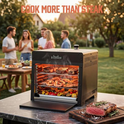 BIG HORN 1500°F Infrared Steak Grill - Portable Propane Gas Grill & Salamander Broiler for Steakhouse-Quality Searing, 16-Inch, Black