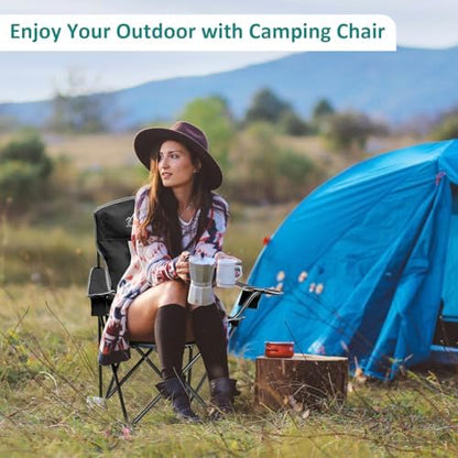 2 Pack Camping Chairs Outdoor Portable Folding Chair with Mesh Back, Black