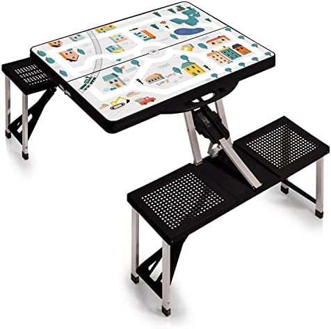 Picnic TIME Portable Folding Picnic Table with Seats for 4, Collapsible Aluminum Table with Benches & Umbrella Hole, Lightweight Foldable Table for Camping, Travel, Backyard, Tailgating