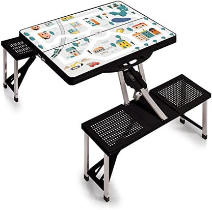 Picnic TIME Portable Folding Picnic Table with Seats for 4, Collapsible Aluminum Table with Benches & Umbrella Hole, Lightweight Foldable Table for Camping, Travel, Backyard, Tailgating