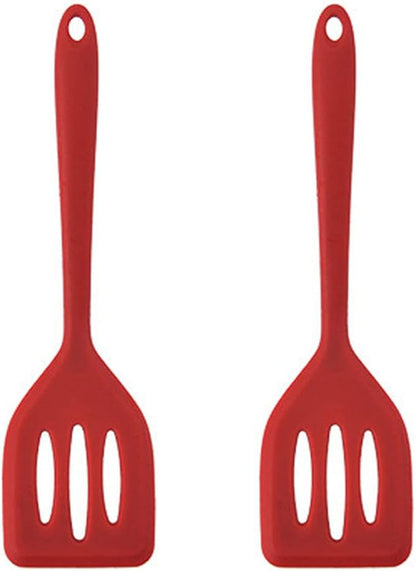 2Pack Small Silicone Turner High Heat Resistant Slotted Spatula for Fish, Eggs, Pancakes and More (12 IN, Red)