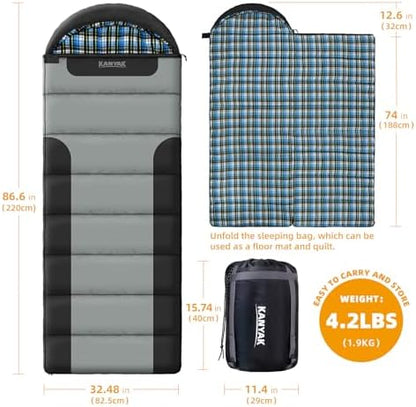 Cotton Flannel Lined Sleeping Bag for Adults Teens Kids, Cold Weather &Warm, 3 Seasons, Lightweight Compact Camping Essentials Equipment, Hiking, Outdoor, Travel