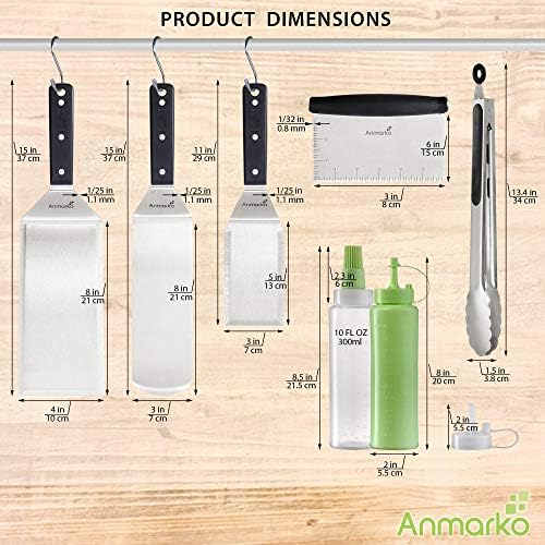 Metal Spatula Set - Griddle Accessories kit - Grill Flat Spatula Pancake Flipper Hamburger Turner - Metal Utensil great for BBQ Grill Flat Top - Cast Iron Griddle Accessories - Commercial Grade