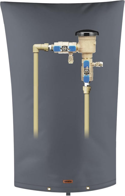 TOHONFOO Backflow Preventer Pipe Insulation Cover (5°F) - Irrigation Sprinkler Valve Insulated Pouch - Water Well Pump Cover - Sturdy 5 Layers for Winter Freeze Protection, 22" W x 34" H, Grey