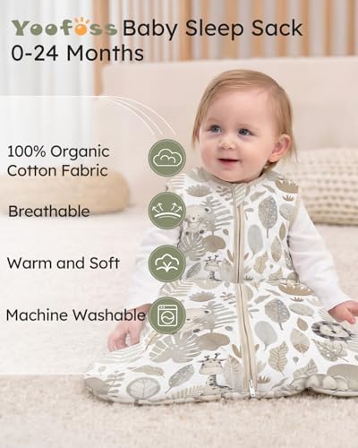 Yoofoss Baby Sleep Sack 12-18 Month 1.5TOG 100% Organic Cotton 2-Way Zipper