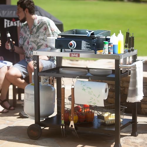 Feasto 3-Shelf Pizza Oven Table with Cover, 33.5" x 21.7", Black