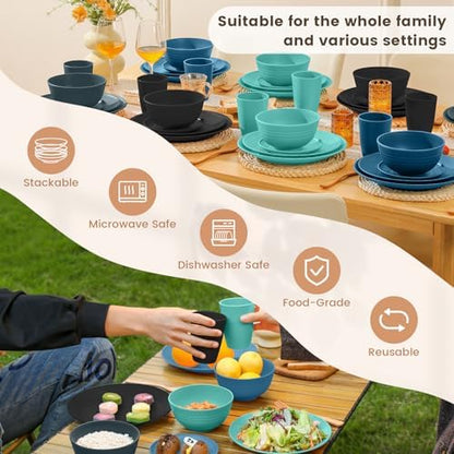 Homienly 40 PCS Premium Wheat Straw Dinnerware Sets, Reusable Unbreakable Plates and Bowls Set, Cups Sets, Service for 8, Microwave and Dishwasher Safe Dishes Set for Party, Outdoor (Nightscape)