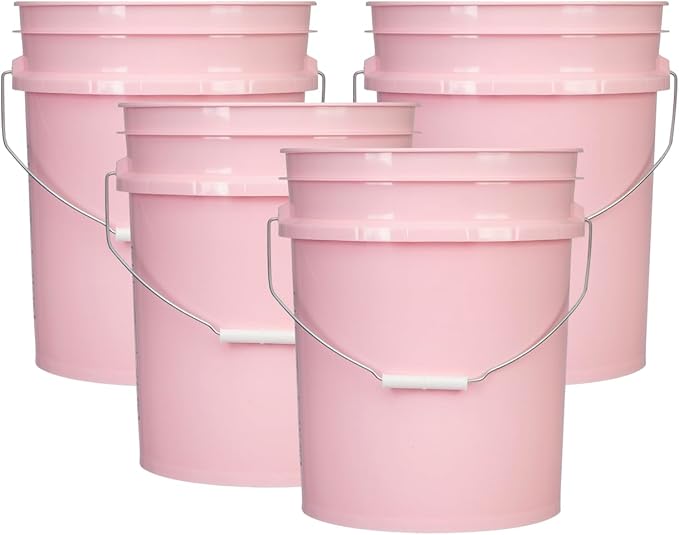House Naturals 5 Gallon Premium HPDE Plastic Bucket - Made in USA Food Grade Storage Container, BPA Free All Purpose Pail (4, Pink)