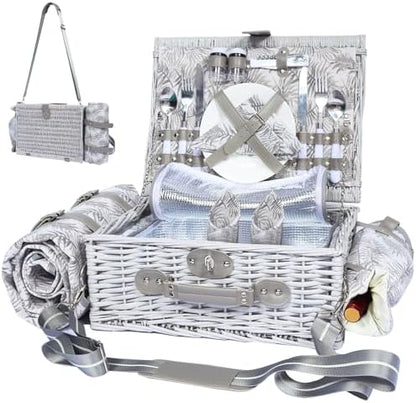Picnic Basket for 2 with Blanket and Wine Pouch for Couples
