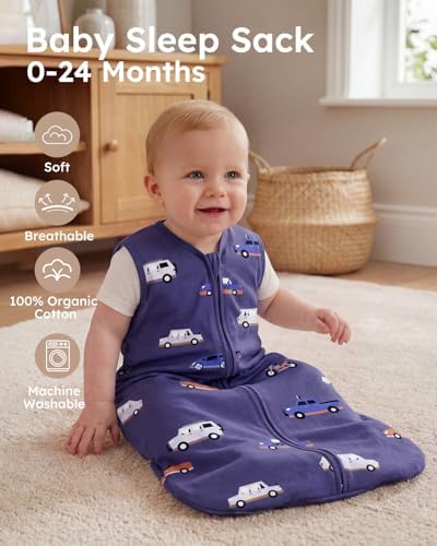 Yoofoss Baby Sleep Sack 6-12 Month 0.5TOG 100% Organic Cotton 2-Way Zipper