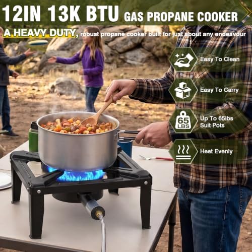 BESTFIRE Portable Single Burner Propane Stove, Cast Iron Outdoor Camping Wok Gas Cooker with Regulator Hose for Tailgating & Backyard Seafood Boil