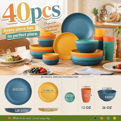Wrova Plates and Bowls Sets, Wheat Straw Dinnerware Sets,Dishes Set for 8