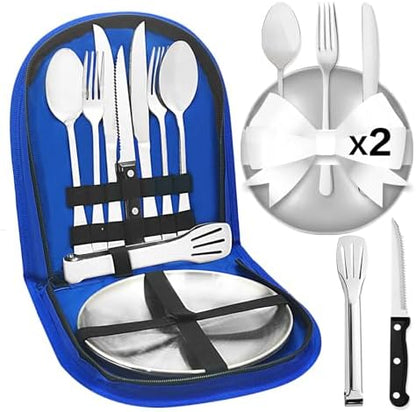 Camping Utensils, Camping Essentials 2-4 Person 11pcs/21PCS with Spoons Plates Forks Knives Travel Utensils with Case, Accessories Set for Grill Outdoor Car Picnic Essentials