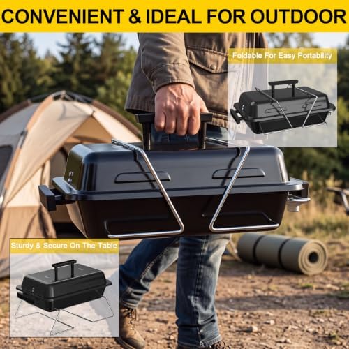 BESTFIRE Portable Propane Gas Grill - 2-in-1 Valve for 20lb Tank & 1lb Cylinder, 165 sq.in Cooking Area, Foldable Legs, Adjustable Regulator, Outdoor Camping BBQ Grill for Patio Backyard RV