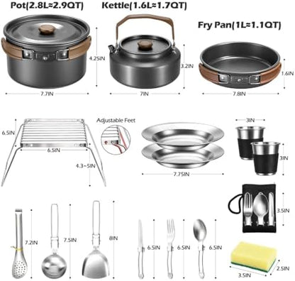 Leonyo 18PCS Camping Cookware Set, Camping Cooking Pot Pan Mess Kit