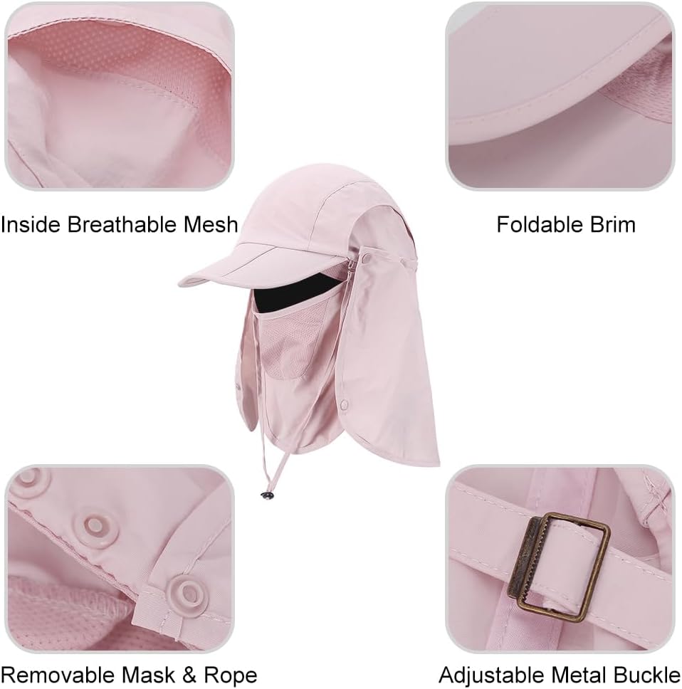 Foldable Sun Cap, Fishing Hats, UPF 50+ Protection Caps with Face Mask Neck Flap