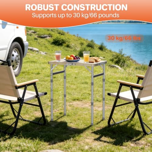 FUNYKICH Waterproof Folding Camping Table, 3 Height Adjustable Max 27.5''