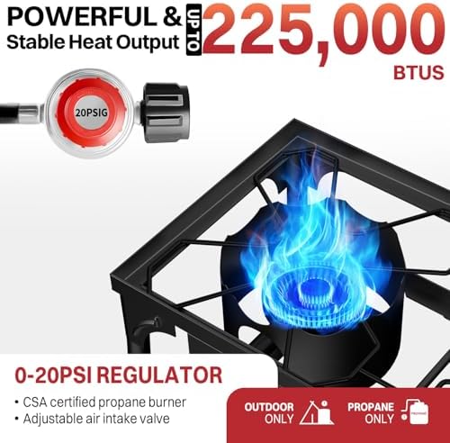 3 Burner Propane Camp Stove | 225,000 BTU | High Pressure Gas Burners