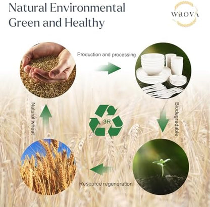 Wrova Wheat straw dinnerware sets - 28 Pieces dish sets service for 4 - Lightweight and Unbreakable Plates and Bowls Sets for Travelling and Camping.White