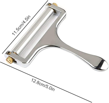 NANEEZOO Cheese Slicer, Adjustable Thickness Heavy Duty Stainless Steel Cheese Slicers With Wire for Soft & Semi-Hard Cheeses - 4 Replacement Stainless Steel Cutting Wire Included (Silver)