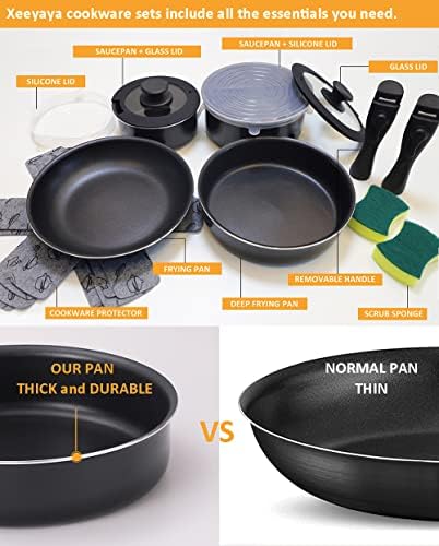 16 Pieces Kitchen Removable Handle Cookware Sets, Stackable Pots and Pans Set Nonstick for Induction Gas RVs Camping Space Saving