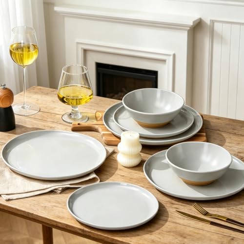 Melamine Dinnerware Set for 4, Unbreakable Plates and Bowls, Gray