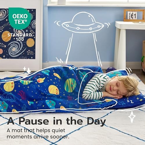 JOIEDOMI Toddler Nap Mat with Removable Pillow and Minky Blanket 55''x30'' Kids Sleeping Bag for Boys and Girls Ages 3-6 Roll Up Soft Nap Mats for Preschool Kindergarten Daycare Sleepover