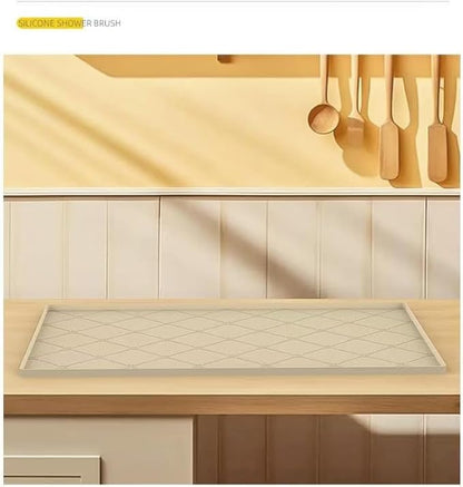 34" x 22" Under Sink Liner and Protector for Bottom of Kitchen Sink Beige, Waterproof Under-Sink Organizers Sink Mat Protectors, Flexible Silicone Drip Tray Pet Food Mats