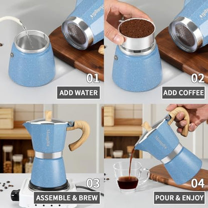 Mongdio Stovetop Espresso Maker Moka Pot, Cuban Coffee Maker Stove top coffee maker Moka Italian Espresso Greca Coffee Maker Brewer Percolator, 12 Espresso Cups, 20 oz - Blue