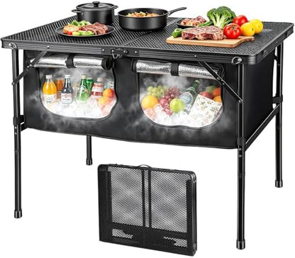 Folding Camping Table with Storage and Insulated Cooler Bag