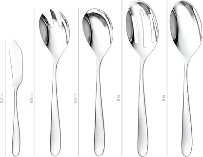 Matte Serving Set, 18/10 Stainless Steel Satin Flatware, Modern Brushed Finish Cutlery, Dishwasher Safe & Durable, Built to Last (10-Piece Serving Set, Fidenza)