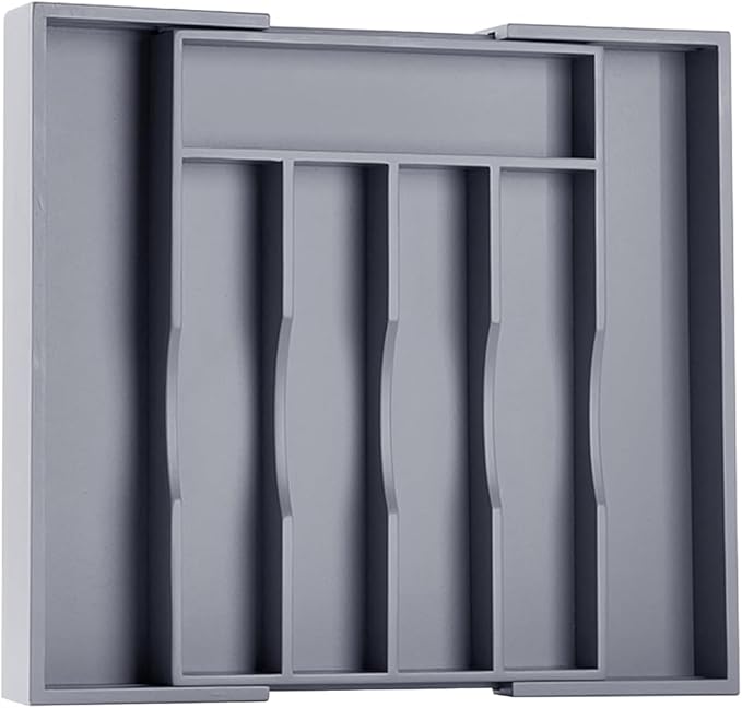 Kitchen Silverware Drawer Organizer and Storage Bamboo Wood Cooking Utensil Holder Cutlery Knife Jewelry Spice Rack Spoon Fork Multi Cabinet Organization Bathroom Counter Expandable Adjustable Tray