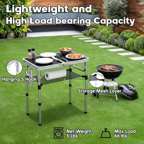 YihuiKo Small Folding Table, 24"x 16" Adjustable Height Portable Camp Table