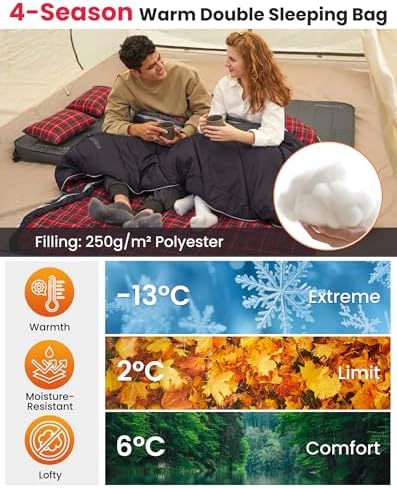 KingCamp Double Sleeping Bag for Adults, Queen Size 2 Person Sleeping Bag