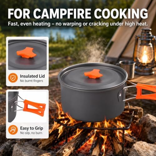 aiGear Camping Cookware with Pot Pan Kettle Cutlery Tableware 1-2 People