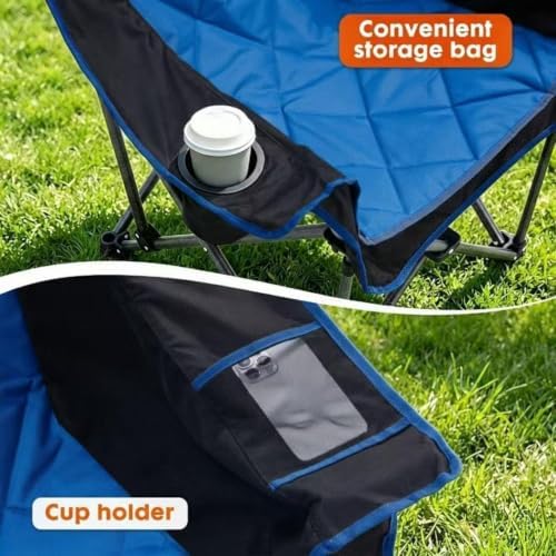 EMERIT 2 Pack Oversized Padded Camping Chair for Big Tall Adults, 500 LBS Heavy Duty Foldable Quad Lawn Chair, 19.68" High Seat, 4-Layer Cushion, Cup Holder, Camping Tailgating Backyard Patio, Blue
