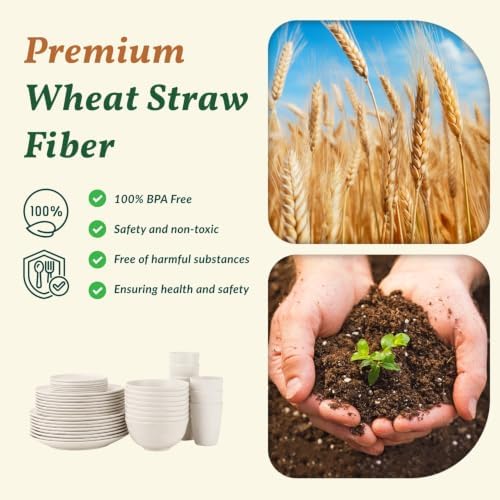 Homienly Wheat Straw Dinnerware Set,40-Piece Dish Set for 8, Dinner Plates, Dessert Plate, Cereal Bowls, Cups, Appetizer Plates,Reusable Dinner Plates Kids Plates and Bowls Sets, White